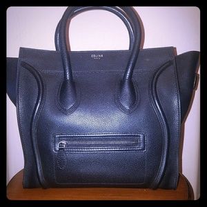 Black calfskin Céline Mini Luggage tote with silve